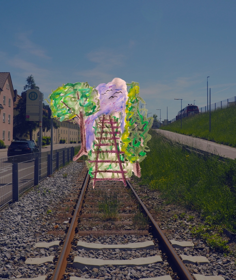 Designing the Railway City — site photo with hand-drawn sketch overlay