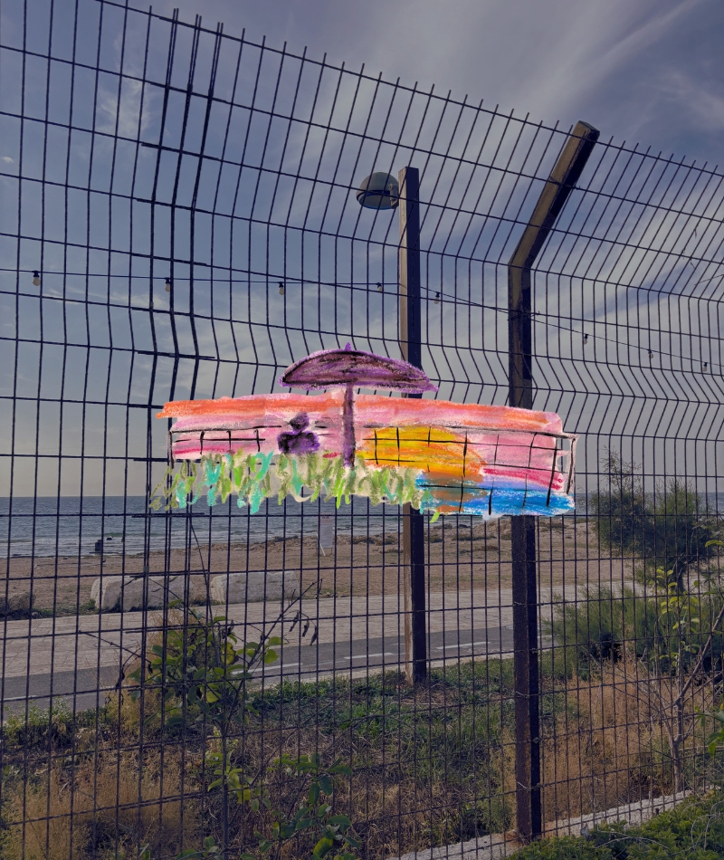 Inner Sea, Outer Sea — site photo with hand-drawn sketch overlay